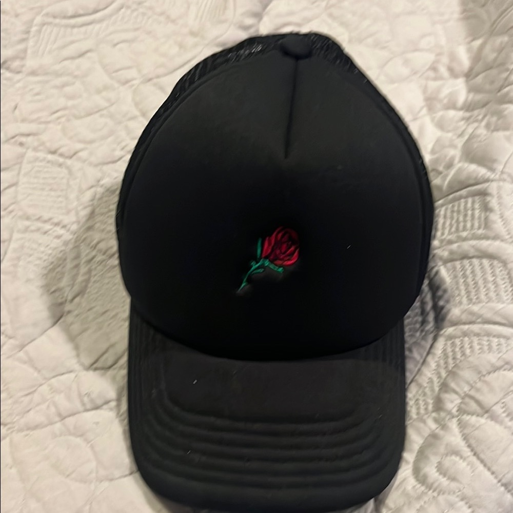 Empyre Black Cap with Red Rose Embroidery